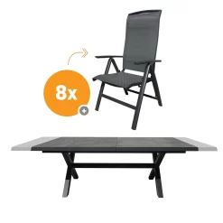 Royal Seasons LA PALMA Uitschuifbare Dining Set Met 8 Stoelen